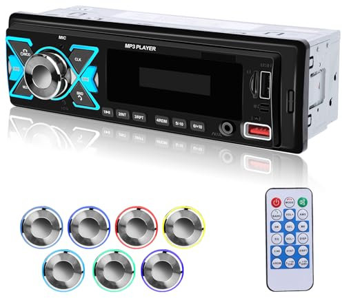 NHOPEEW 1 Din Poste Radio Voiture Bluetooth - Autoradio Support FM EQ Rétro éclairage 7 Couleur - Disque U/Entrée AUX/Lecture Carte TF/Localisation APP et Recherche de la Voiture/ MP3/WMA/WAV/FLAC