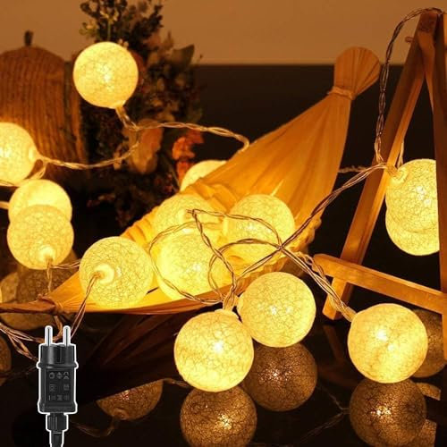 Ciskotu Cotton Ball Lichterkette Batteriebetrieben - 3,3M 20 LED Kugel Lichterketten Innen Wandleuchte Weihnachtsbeleuchtung Deko für Hochzeit, Zimmer, Home, Party