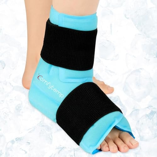 Comfytemp Vollständig umhüllen Kühlmanschette Fuß, Kühlbandage Knöchel Fußgelenk für Wasserloses Eisbad nach dem Sport. Wiederverwendbare Groß Kühlpads Gel für beide Füße(21x22cm,900g)