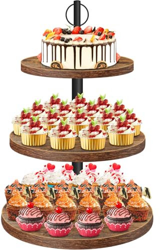 OugeWood Cupcake Stand, 3 Tier Large Cupcake Stand for Mini 50 Cupcakes Rustic Dessert Table Display Set Wood Cupcake Tower Cake Stand Tiered Tray Stand for Wedding Birthday Baby Shower 1 Pack