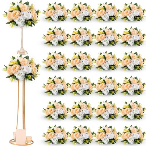 Hotop 24 Stück Blumenkugeln, Hochzeitsrosen, Tafelaufsätze, Seidenblumen, Kusskugeln, Arrangement, künstliche Hortensien, Blumenstrauß, Kunstrosen, Blumendekoration (Champagner, Weiß)
