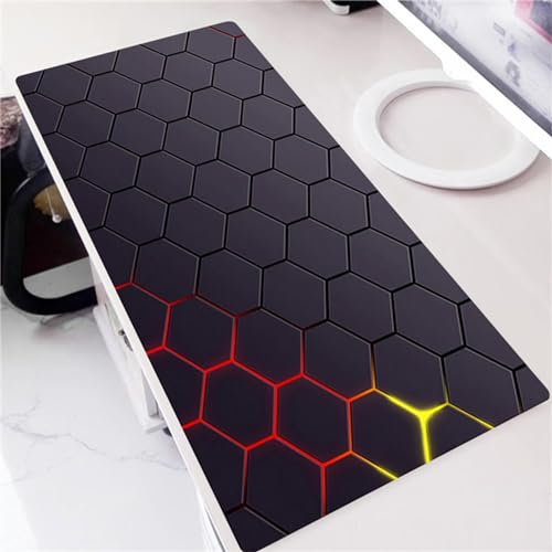 Mauspad XXL, 600x400x3mm Große Schwarz Rot Geometrisch Gaming Mauspad, rutschfest Schreibtischunterlage, Waschbares Mousepad mit Vernähte Kanten für Gamer PC Maus und Tastatur