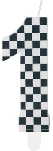 Racing Cars Birthday Candles With Black and White Stripes, Themed Party Decorations, Number 1 Cake Topper for Girls Boys 1st Birthday Party Supplies