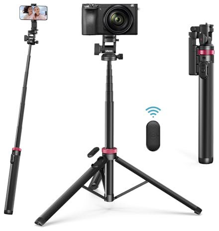 ULANZI MT-78 Extendable Phone Tripod, metal 72.83 Selfie Stick Camera Tripod Stand with 2 in 1 Phone Clip, 360° Ball Head Camera Tripod with cold shoe for iPhone 17 Sony Canon, Lightweight for Travel
