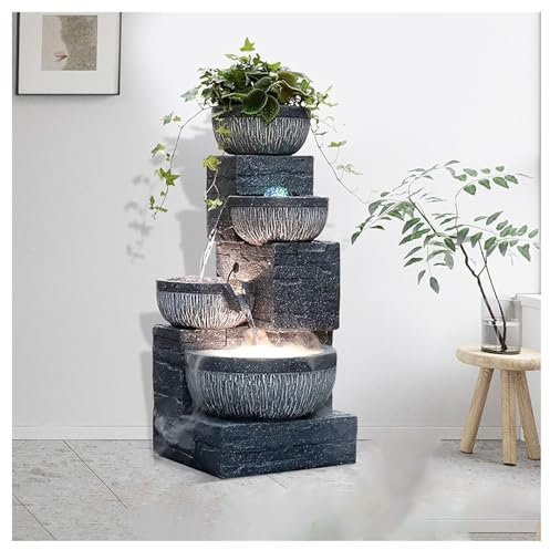 QIANMEI Home Decorative Fountain Fiberglass Resin Water Fountain With LED Lights Indoor/Outdoor ,Cascading Tiered Water Feature Pump Waterfall ,for Home And Office Decoration(A)