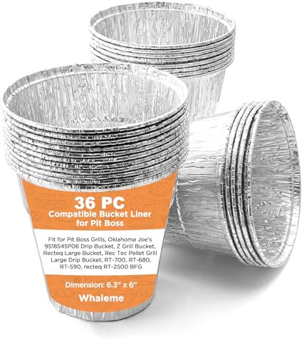36 Stück Fetteimer Liner & Tropffetteimer für Pit Boss Grills 67292 Folie, Oklahoma Joe's 9518545P06, Eisenholz, Flatrock, Recteq Großer Eimer usw. 16 x 15,2 cm, Einweg-Tropfeimer