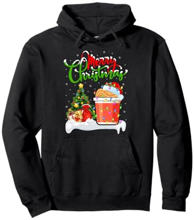 Xmas Tree Lights Santa Hat Fast Food Cup Noodles Christmas Pullover Hoodie