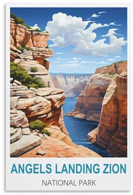 KmoNo Angels Landing Zion National Park, Vintage-Reiseposter, 20 x 30 cm, Wanddekoration, Gemälde, Leinwand, Wandkunst, Wohnzimmer, Poster, Schlafzimmer