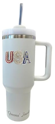 THE QUEENS' JEWELS USA Jeweled 40 oz. Tumbler - Unique Gift for Women, Birthday, Cute, Fun, Not Painted, Decorated, Bling, Bedazzled, Rhinestone