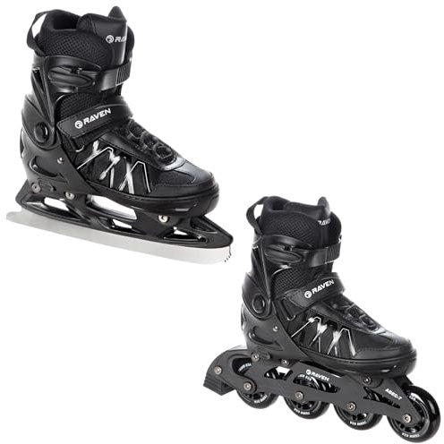 RAVEN Expert 2in1 Schlittschuhe Hockey Inline Skates Inliner für Kinder und Erwachsene verstellbar (Black, 40-43 (25,5-28cm))