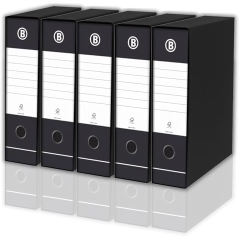 LogicaShop DOX Faldoni Portadocumenti Ufficio con Custodia, Raccoglitore ad Anelli A4, Dorso 8, Formato Commerciale, 32 cm Altezza, Classificatori Dossier Archivio Fatture e Documenti, 5 Pz (Nero)