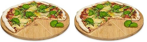 Relaxdays Plato para Pizza, Redondo, Resistente, Porciones Uniformes, Bambú, 1 Ud, Marrón, 33 cm (Paquete de 2)