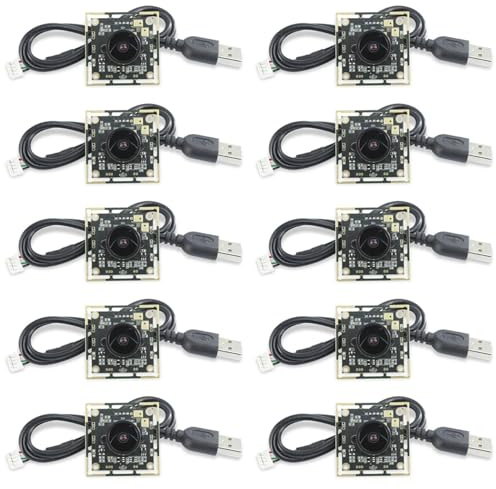 Iyalezirk 10 x Modulo per videocamera video USB 1080P OV2710, obiettivo grandangolare 2 MP 130 gradi, a manuale, microfono incorporato Webcam MJPEG / YUY2