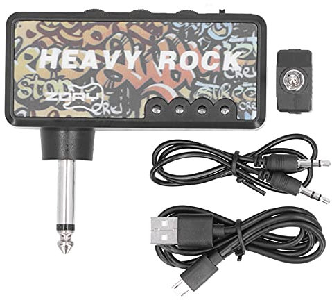 Grcfumo Amplificatore per cuffie per chitarra, tasca a più effetti ricaricabile con adattatore di cavi audio, accessori per chitarra ricarica USB