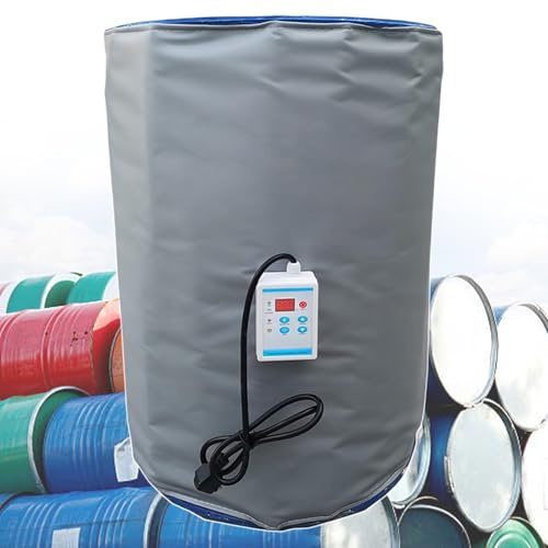 pealiritansemen 2000 W Metal Oil Drum Heater, 55 Gal Oil Drum Electric Heating Jacket, Multi-Strand Alloy Heating Wire, 0-120℃ Adjustable Temperature, Without Top Cover, 0-24 Hours Timer,Grey