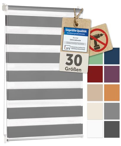 Blumtal Doppelrollo Klemmfix ohne Bohren 80x210 cm - individuell einstellbare Rollos für Fenster ohne Bohren - Fenster Rollos für Innen - leicht installierbare Jalousie Fensterrollo in Grau