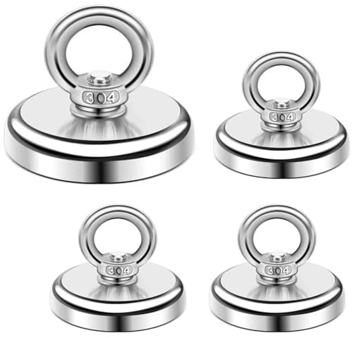 Anhoer 4 Stück Magnete Stark Neodym Magnete 32mm Groß Tragkraft 45 kg mit Heberinge und Schrauben Loch für Camping Industrie Magneten Zuhause Werkstatt Silber