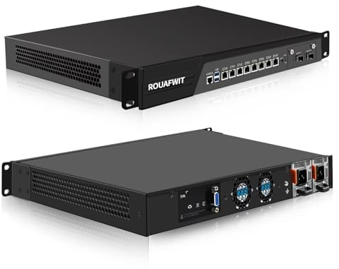 ROUAFWIT Firewall, 19 Inch 1U Rackmount, Network Appliance, OPNsense, Core i3-8100, 2 x SFP+ 82599es 10Gbe/8 i226V LAN/USB3.0/Console/VGA/, SIM Slot DDR4 8G RAM 128G SSD