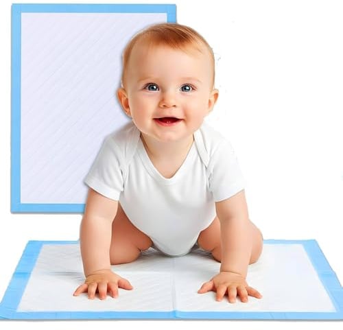 Girox – 100 Stück Einweg Wickelunterlage 60 x 90 cm – Hygienematten Weiß Blau – 5 lagig Vlies Folie – saugstark flüssigkeitsdicht reißfest – für Babys Pflege Inkontinenz Haushalt