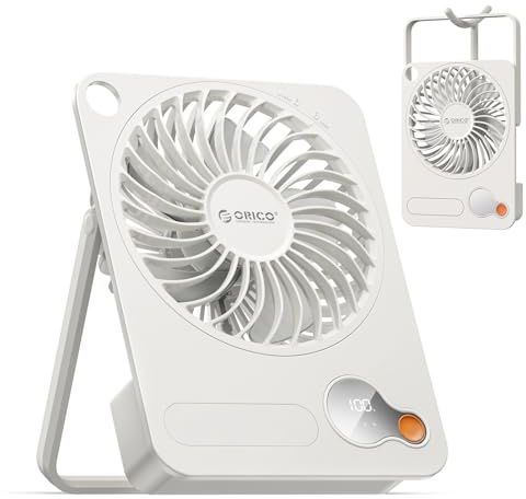 ORICO Ventilador USB de Mesa 3200 RPM, 3600mAh, Soporte de 180° | Ideal para cocina, oficina y dormitorio. Soporte de pared y mesa con 3 velocidades. Incluye cable USB-C de 1m. Diseño de ABS