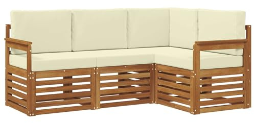 vidaXL Sofagarnituren 4 pcs Natur und Creme Massivholz Akazie, Outdoor Sofa, modernes Möbel, robuster Terrassen-Lounge, Garten, Sitzgelegenheit für Wohnzimmer-Set