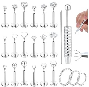 Chriscoco 16G/18G Piercing Ohr Edelstahl Labret Tragus Helix Piercings | Lippenpiercing,Nasenpiercing,Ohrpiercing,Pircingssets Ohr,Medusa Conch Piercing,Creolen,Ohrringe Set für Damen,6/8/10MM