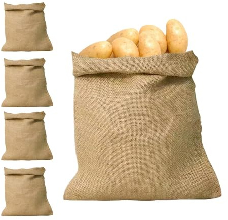 Jutesäckar 5-pack 40x60 cm Återanvändbar Naturlig Organisatör | Jutesäckar För Växter för Morötter, Frukt, Växter, Träd, Jord, Sand, Plantering, Förvaring, , Växthus, och
