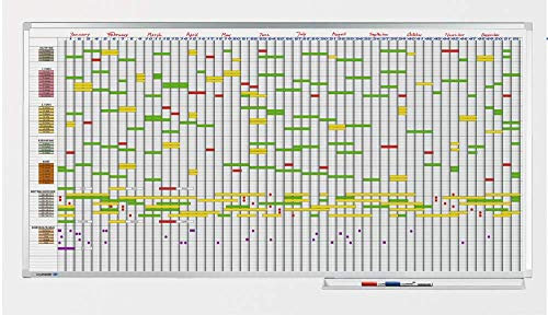 Legamaster 7-405000 Professional Jahresplaner mit 7-Tage-Woche, leichtes Whiteboard bedruckt mit Kalenderraster, emailliert, 100 x 200 cm