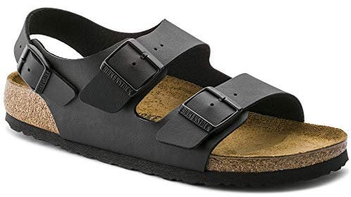 Birkenstock Classic Milano Birko-Flor Softfootbed - Sandali unisex - adulto, Nero (Black Leather upper), 44 (Stretta)