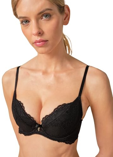 Gossard Women's Superboost Lace Padded Plunge Underwire Bra - Push Up Effect- Removeable Padding, Black (Black), 40F, 1 Piece