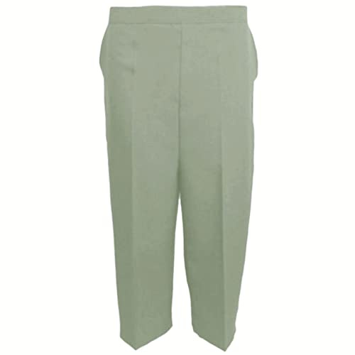 MyShoeStore Ladies Womens 3/4 Three Quarter Half Elasticated Trouser Plain Capri Cropped Stretch Trousers Plain ¾ Length Pants Summer Shorts Plus Big Sizes 10 to 24 (Sage Green3/4, UK 16)
