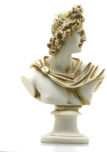 Büste von Apollo griechischer Gott der Musik & Licht Alabaster Statue Skulptur 15 cm