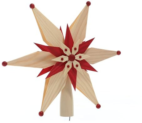 Rudolphs Schatzkiste Baumschmuck Christbaumspitze EL Beleuchtet doppelt aus Kiefernblätter Mittig Stern Rot (Beidseitig) BxHxT=25x25x7cm NEU Weihnachten Christbaum Baum Spitze Holzschmuck Holz