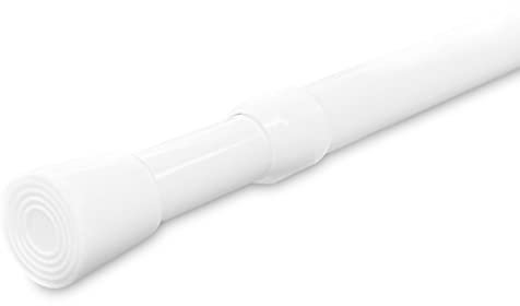WSS, bastone telescopico allungabile, a molla, in voile, per tendina da doccia, tenda mantovana, tenda da bagno, tendina per armadietti e finestre, PVC, White, 85cm-150cm