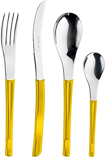 Pintinox Set da 24 Posate Serie Movie in Acciaio Inox Nichel Free, con Manico Colore: Giallo, con Scatola Regalo