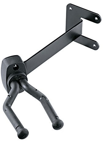 K&M 16255 A+E-Gitarren-Wandhalter Schwarz –– Querstrebe mit 30 Grad Winkel – Für alle Kopfplatten – aus Stahl
