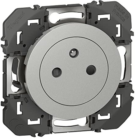 LEGRAND - Prise Electrique Murale 16A avec Terre dooxie Surface - Prise 2P + T Affleurante avec Fond Rétractable - Fabriqué En France - Alu
