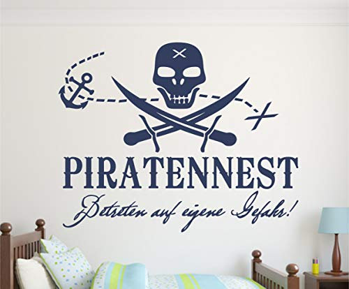 timalo® Wandtattoo Türaufkleber fürs Kinderzimmer „Piratennest“ für Jungen – Pirat, Totenkopf | 75016-silber-100x72cm
