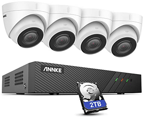 ANNKE H500 5MP PoE Überwachungskamera Set Outdoor, 4 X 5MP PoE IP Kamera Überwachung Aussen, 8CH 2TB HDD NVR für Videoüberwachung, Personen-/Fahrzeugerkennung, Farbe Nachsicht, Alexa, IP67