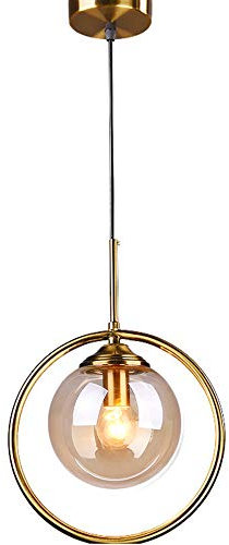 HJXDtech Suspension Lampe Industrielle Vintage, Plafonnier Lustre en Laiton avec Abat-jour en Verre Ambre,Luminaire Suspension loft Moderne pour Cuisine Chambre Salon
