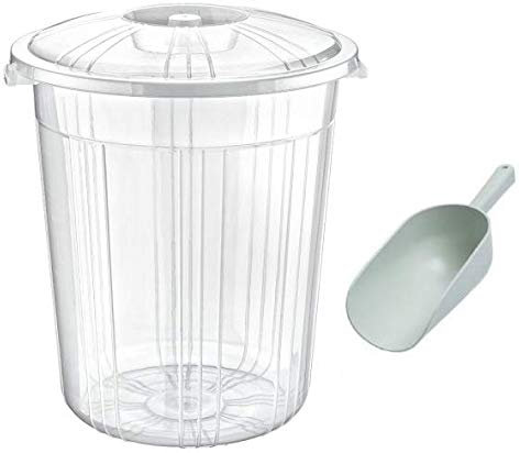 Clear Plastic Bin Rubbish Waste Recycling Dustbin Kitchen Dry Food Flour Storage Animal Feed Pet Dog Cat Bird Seed Container Box (50 Litre + Scoop)