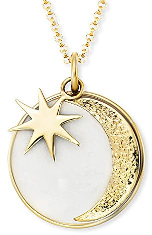 Engelsrufer Damen Halskette aus vergoldetem Sterling Silber und Sonne, Mond, Sterne Anhänger - Karabinerverschluss - in zwei Längen verstellbar - Länge: 50cm