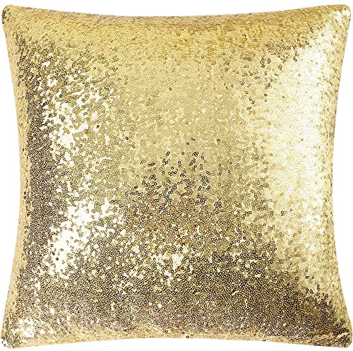 PiccoCasa 1 Stück Pailletten-Kissenbezug, 45 x 45 cm, glitzernder dekorativer Kissenbezug, glänzend funkelnder Satin, quadratischer Kissenbezug für Wohnzimmer, Dekoration, Hochzeit, Party, Gold