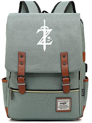 WANHONGYUE Spiel The Legend of Zelda Backpack Vintage Schulrucksack Schulranzen Studententasche 15,6 Zoll Laptop Rucksack mit USB-Ladeanschluss Green / 2