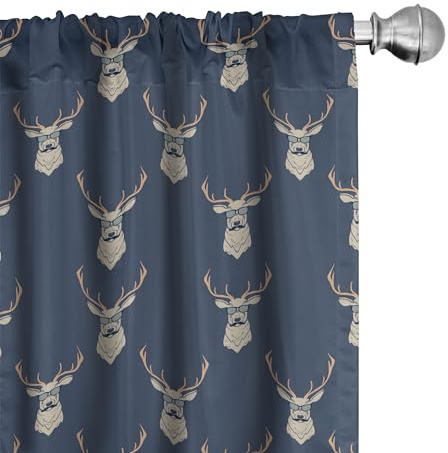 ABAKUHAUS Hirsch Vorhänge, Gardinen, Retro Hipster Tiere, Fensterbehandlungen für Wohnzimmer Schlafzimmer Dekor, 2 Stück 75 cm b x 245 cm h, Schiefer-Blau Tan
