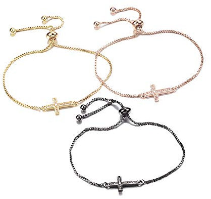 Bolo Cross Bracelet with Rhinestones Rose Gold