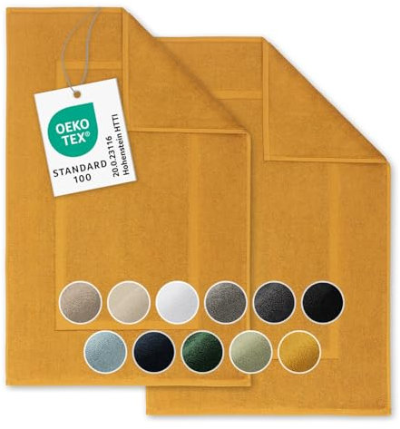 Blumtal – Tapis de Bain Absorbant 50x80 cm - Lot de 2 - Tapis Salle de Bain 100% Coton - idéal pour Salle de Bain & Douche certifiés Oeko-Tex - Coton Premium & Facile d'entretien - Doux - Moutarde