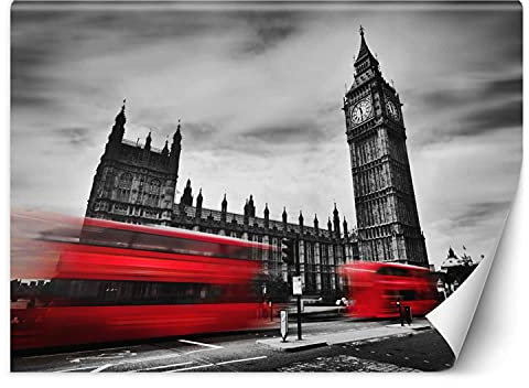 Feeby Papier Peint Intisse Royaume-Uni Parlement 300x210 cm rouge Moderne Panoramique XXL Photo Mural Muraux Chambre Bureau Salle Big Ben Londres Angleterre