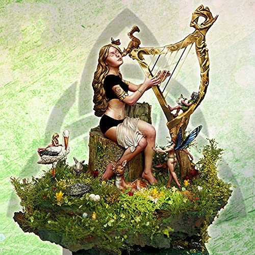 PANGCHENG 1/24 Resin Model Figur GK Beltane Girl spielt das Harfen-Fantasy-Thema Unmontiertes und unbemaltes Kit