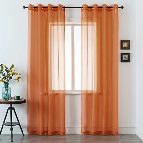 DUALIFE Terrakotta-Vorhänge, 274 cm, extra lang, für Schlafzimmer, 2 Paneele, Ösen, durchsichtige Vorhänge für Wohnzimmer, 132 x 274 cm lang, 2,7 m, rostgebrannt, orange/rot